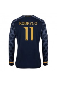 Real Madrid Rodrygo Goes #11 Jalkapallovaatteet Vieraspaita 2023-24 Pitkähihainen